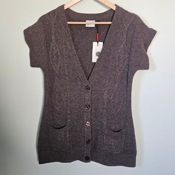Juna Cardigan Womens S Gray Wool Sweater Short Sleeve Pockets Academia Preppy - Picture 2 of 11